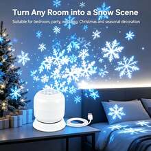 USB Dynamic White Snowflake Projection Light, Indoor Snowflake Projector, LED Rotating Snowflake Light Landscape Decoration, Suitable For Wedding Party, Gathering, Party Floor, Ceiling, Create Holiday Atmosphere, Room, Living Room, Bedroom, Thanksgiving, Christmas, Halloween - D-White - View 1