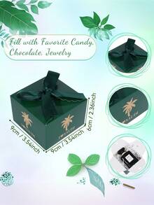 10pcs/1pc Gift Boxes With Ribbons, Green Candy Boxes With Ribbon Paper Candy Boxes, Suitable For Wedding Cookies Chocolates Small Gifts/National Day Gift Boxes - S-green + Gold Ribbon - View 13
