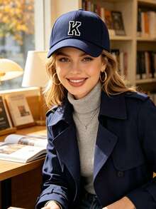 1Pc Unisex A-Z Letter Baseball Cap, Adjustable Outdoor Sun Protection Casual Hat, Suitable For Spring, Summer Traveling, Beach Party - Navy Blue - View 4