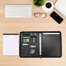Virellio Black PU Handheld Folder Multi‑Pocket Document Organizer With Note Papers Portable For Office Business Trip - Black-1pc - View 4