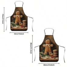 1pc Christmas Vintage Oil Painting Gingerbread Man Print Apron, White Ribbon Frosting Gingerbread Man With Cookie Berry Greenery Pattern, Durable Cooking Apron Suitable For Bakers, Cake Decorators, Baking Enthusiasts, Vintage Atmosphere Christmas Holiday Gift - Multicolor - View 6