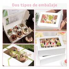 6 cajas de magdalenas con ventana automática, 20 Pcs de cajas de magdalenas de 24x16x7.5cm, cajas de panadería para magdalenas - Ver 10