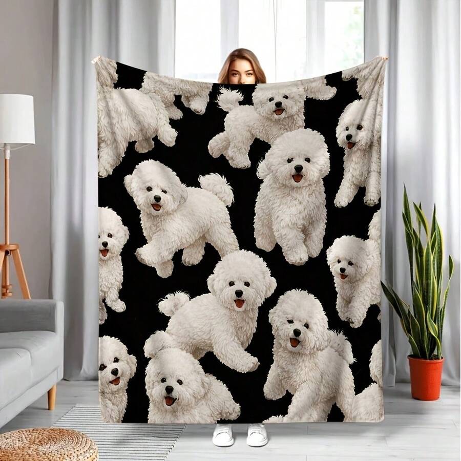 1pc Bichon Puppy Blanket/Fluffy White/Suitable For Bed, Sofa, Travel ...