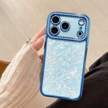 Luxury Rhinestone Phone Case, Compatible With IPhone 18 Pro Max 17 Air 16 15 14 Plus 13 12 11, Transparent Glitter Frame With Shell Pattern Backplate, Shockproof Protective Cover, Suitable As A Gift For Women And Men - Blue - View 7