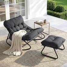 Bestdoor Outdoor Rocking Chair With Stool, Garden Rocking Chair With Cushion Waterproof Covers, Rust-Proof Frame, Non-Slip Feet, Side Pocket, Oversized Rocking Chair With Ottoman For Bedroom/Living Room - Dark Grey - View 2