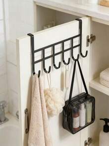 1pc Over-The-Door Hook Storage Rack, Bathroom Door Back Hook, Sturdy & Durable Quiet Door Back Coat Rack, Metal Material, Multi-Hook Design, Space-Saving & Easy To Install, Suitable For Bedroom, Laundry Room, Towel Rack - Multicolor - View 1
