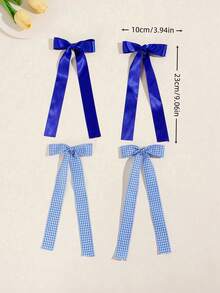 4Pcs Long Ribbon Hair Bow Clips For Women Satin & Plaid Gingham Bow Barrettes With Streamers Coquette Hair Accessories Hair Accessories Cutecore Fall - Multicolor - View 8