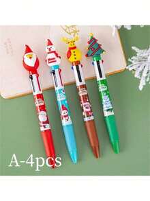 4Pcs/Set 3D Cute Santa Reindeer 4-In-1 Multi-Color Ballpoint Pen - Christmas Student Stationery & Holiday Gift Class Prize (2026 New Style) - Christmas - View 12