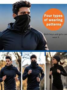 2pcs Black Fleece Winter Balaclava Neck Warmer, Windproof Warm Face Mask, Multi-Purpose Elastic Thermal Neck Scarf, Unisex, Suitable For Outdoor Skiing, Cycling, Running, Motorcycle, Snow Cold Weather Protection Headwear - Multicolor - View 3