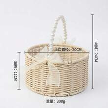 Handwoven Pearl Princess Flower Basket, Rattan Woven Storage Basket, Handheld Flower Basket, Handmade Flower Basket, Home & Wedding Decor - Multicolor - View 26