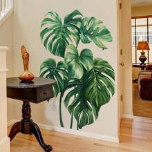 1pc 2D Fresh Green Leaf Wall Sticker, Indoor Space Wall Atmosphere Decoration - Multicolor - View 2