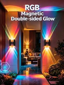 Đèn tường RGB 16 màu, đèn ngủ cảm biến chuyển động thông minh, lắp đặt bằng nam châm, đèn ngủ trang trí phát sáng hai mặt, đèn tường LED sạc USB, chiếu sáng 4 hướng, phù hợp cho phòng ngủ, phòng khách, hành lang, đầu giường, phòng chơi game - Nhiều màu - Xem 5