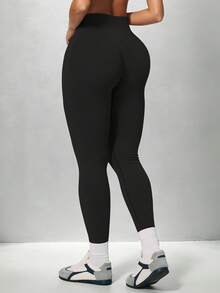 Yefecy Women's Seamless High Waist Leggings, Solid Color Opaque, High Elasticity Tummy Control Long Pants, Suitable For Running, Cycling, Yoga, Gym Workout And Daily Wear - Black - View 8