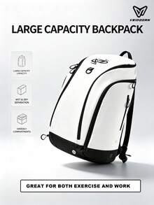 veidoorn 1 Pc Large-Capacity Sports Backpack ,Casual Multifunctional Backpack For Travel And School, Featuring A Built-In Basketball Net, For Daily Outings, Outdoor Activities, Workouts, Badminton, Basketball, Tennis - White - View 2