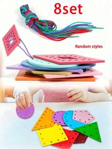 8-Piece Wooden Beading Set - Early Education Tool, Various Shaped Beads, Suitable For Early Education Teaching. Ideal Gift For Birthdays, Halloween, And Christmas. - Multicolor - View 8
