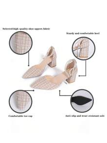 Beige High Heel Shoes Chunky Heel Pointed Toe Rhinestone 2025 Spring/Summer New Bow Transparent Fairy Pearl One-Strap French Sandals - Beige - View 5