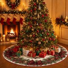 1pc Christmas Wreath Pattern Christmas Tree Skirt, Elegant Color Holiday Decor, 5 Sizes, Unisex Holiday Gift, Suitable For Home And Party Christmas Home Decoration - Christmas Wreath - View 6