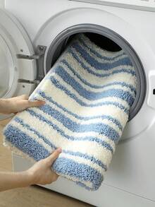 DAJIANG 1pc Bathroom Rug Mat, Flocked Soft Touch, Blue & White Striped Fresh Style, TPR Non-Slip Backing, Suitable For Kitchen, Outdoor, Indoor, Hallway, Bedroom, Living Room, Bedside, Machine Washable Easy To Clean, Autumn Bathroom Decor Rug - Multicolor - View 8