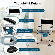 500LBS Bariatric Bedside Commode Chair, 3-In-1 Heavy-Duty Folding Toilet Chair, Height Adjustable Extra Wide Seat With Splash Guard & Bucket, Portable Adult Care Furniture For Home Bathroom - View 9