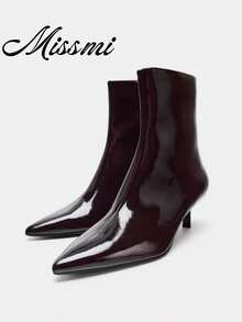 Elegant French Style 2025 New Pointed Toe Slim Fit Korean Version Stiletto Heel Minimalist Commuter Ankle Boots For Women - Burgundy - View 1