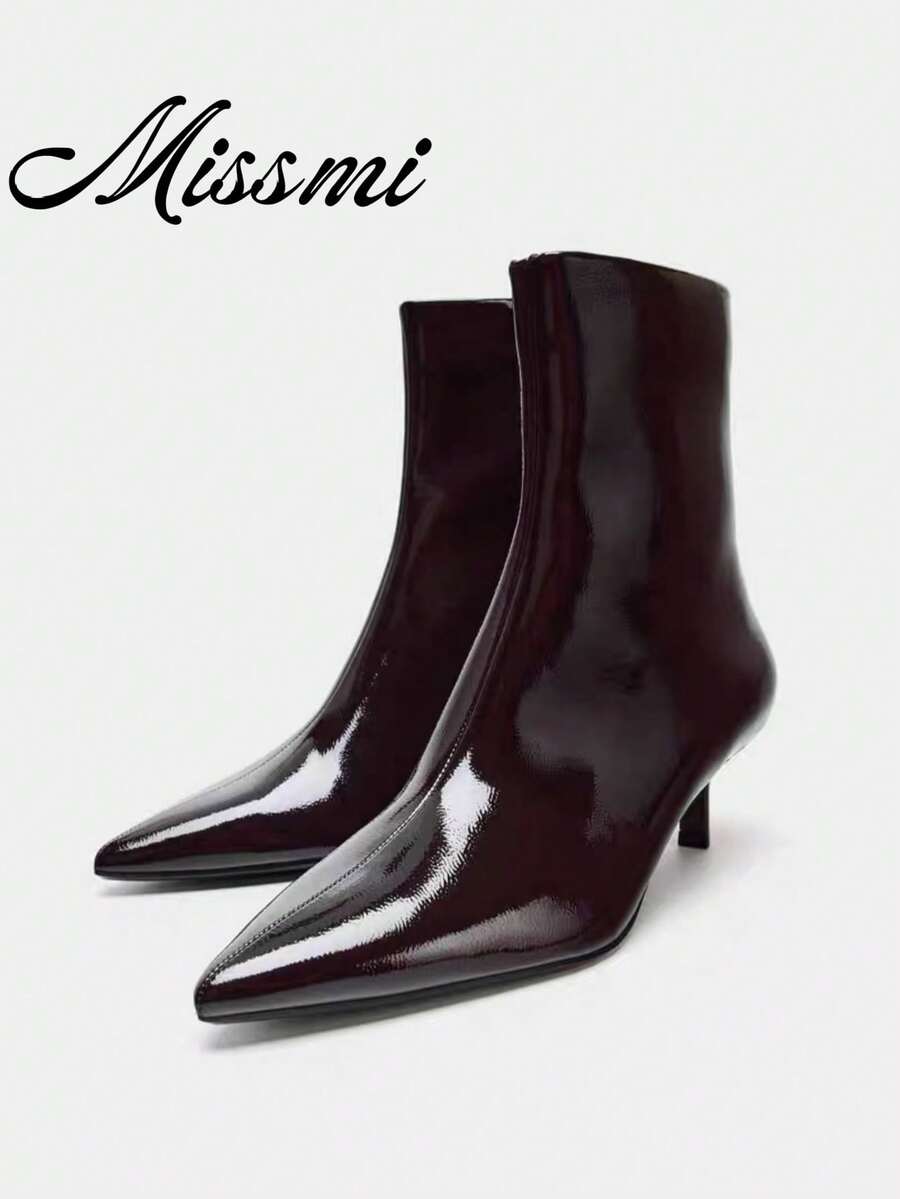 Elegant French Style 2025 New Pointed Toe Slim Fit Korean Version Stiletto Heel Minimalist Commuter Ankle Boots For Women - Burgundy - View 1