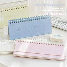 Aesthetic Pastel Desktop Weekly Planner Notebook, 3D Embossed Standing Flip Memo Pad & Habit Tracker, Cute Spiral Twin-Wire Schedule Book For School - Multicolor - View 10