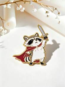 1pc Fantasy Style Sword-Holding Raccoon Brooch, Cute & Cool Creative Design With Exquisite Detailed Craftsmanship, Suitable For Various Clothing And Bag Decoration, Unique Creative Gift For Animal Lovers - Multicolor - View 8