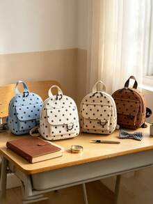 1PC Minimalist Corduroy Backpack, Polka Dot Decor, Casual Simple Elegant, Zipper Design, Suitable For School, Travel, Can Easily Hold Daily Essentials, Versatile Item For Girls, Applicable To Various Styles And Occasions. - Multicolor - View 2