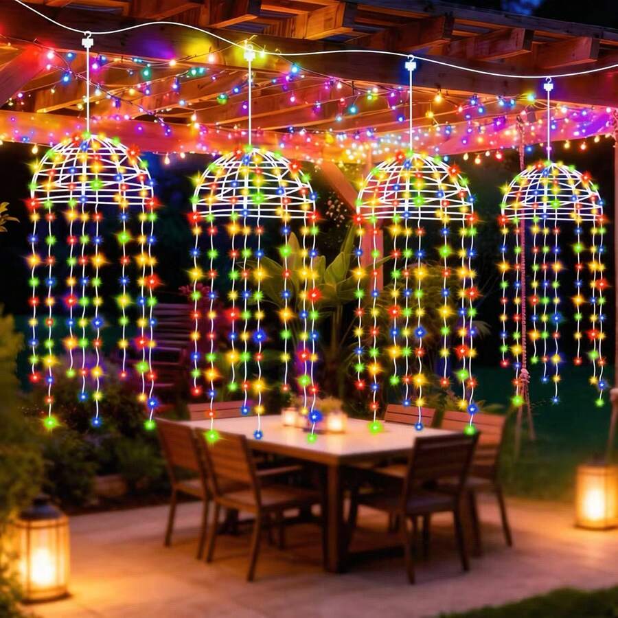 Solar Jellyfish‑Shaped Hanging Fairy Lights, Warm LED Tassel String Lamps, Waterproof Auto On/Off, Dreamy Pendant Lighting For Pergola, Patio, Gazebo And Garden Evening Decor