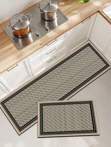 1 Pc Retro Weaving Pattern Kitchen Mat, 3.5 Mm Soft Rubber That Absorbs Water And Is Easy To Clean. Suitable For Corridors, Bathrooms, Living Rooms, Outdoor Door Mats, And Toilets. Useable Throughout The Year And For Various Holidays. - Multicolor - View 1