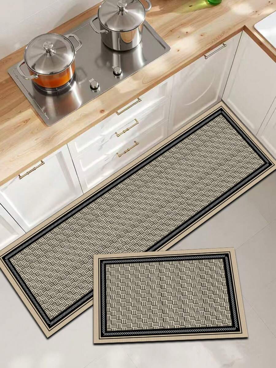 1 Pc Retro Weaving Pattern Kitchen Mat, 3.5 Mm Soft Rubber That Absorbs Water And Is Easy To Clean. Suitable For Corridors, Bathrooms, Living Rooms, Outdoor Door Mats, And Toilets. Useable Throughout The Year And For Various Holidays. - Multicolor - View 1