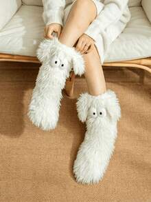 Adult Women's Indoor Non-Slip Thick Plush Faux Fur Floor Socks/Snow Boot Socks - Multicolor - View 12