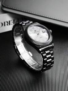RICECGO Unisex Quartz Watch With Adjustable Black Strap, Round Dial, Casual Sports Fashion Design, Suitable For Daily Wear And Birthday Gift - Black - View 3