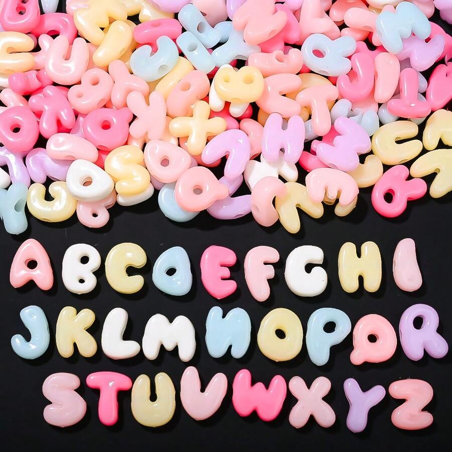 10/50/100PCS Macaron Color Bubble Alphabet Beads Chunky Acrylic Letter Beads Large Hole Spacer Beads For Jewelry Making DIY Keychain Phone Chain Decor - Multicolor - View 1