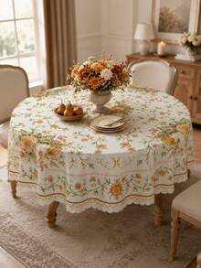 1Pc French Country Floral Tablecloth, Cream Apricot Autumn Flower Polyester Rectangular/Round Dining Table Cover With Vintage Decorative Border, Elegant Fall Kitchen Decor For Thanksgiving, Holiday Dinner, Farmhouse Home Styling - Multicolor - View 8