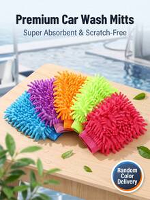 Reusable Car Wash Mitt, Scratch-Free Cleaning Glove, Soft & Absorbent, Suitable For Interior And Exterior Car Cleaning, Portable Multi-Function Dusting And Cleaning Tool, Random Color, Compatible With Most Car Models, Ideal Car Accessory - Gloves - View 4