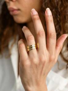 [ZzAi Custom]1pc Personalized Customized Ring, Plain Band Fashion Ring, Customizable Text, As A Love Gift, Also As A Matching Ring, A Ring Of Love - Multicolor - View 5