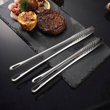 1pc Stainless Steel Food Tongs, Long Handle Non-Slip BBQ Tongs, Steak Tongs, Kitchen Utensil Accessory - Silver - View 6