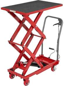 Hydraulic Lift Table Cart Double Scissor Elevating Platform Stand With Wheels For Material Handling Transportation In Warehouse Workshop, Heavy Duty Steel Loading Truck Station, Modern Style, Red - Red - View 1