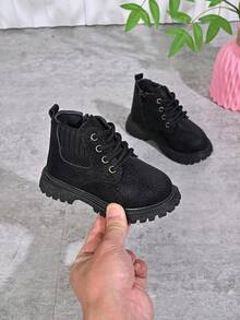 Kids' Boots For Boys And Girls, Autumn New Side Zipper Ankle Boots, Thick Sole Fashion Work Boots - Black - View 5