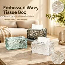 1pc Luxury Style 3D Embossed Texture Tissue Box, Transparent Decorative Napkin Holder, Large Capacity Napkin Storage Box, Suitable For Bathroom, Living Room, Bedroom Home Aesthetic Decor - View 2