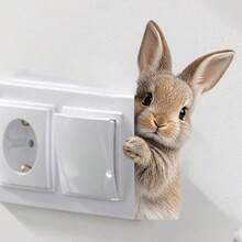 1pc Cute Rabbit Switch Sticker, Removable Animal Wall Decor For Bedroom - Multicolor - View 5