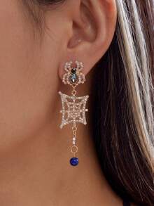 Halloween Diamond-Studded Exaggerated Spider-Web Pendant Earrings - Unique And Quirky Earrings - Multicolor - View 3