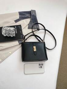 奢華女款純色高品質手提包，2026新款小眾時尚百搭大容量單肩托特包 - 黑色 - 查看 7