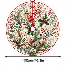 1件紅色莓果與冬青枝圖案聖誕樹裙，優雅節日裝飾，5種尺寸，中性節日禮物，適用於居家與派對聖誕裝飾 - 紅果冬青枝葉 - 查看 14