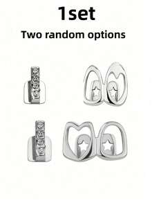 Gold Dental Grills Set, Hollow Heart Shape, Made Of Cubic Zirconia, Suitable For Daily Wear And Valentine's Day Gift, Hip Hop Style, Teeth - Multicolor - View 6
