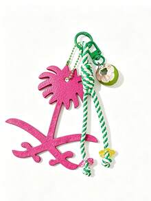 PU Coconut Palm Tree Bag Charm, Woven Rope Keychain, Leather Palm Tree Bag Accessory, Fashion Women's Handbag Pendant, Perfect Holiday Gift - Multicolor - View 4