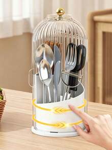 2pcs/1set Rotating Cutlery Storage Box, Knife And Fork Holder, Kitchen Storage, Tabletop Decor Storage Box, Multi-Functional Storage Basket, Holiday Decor Gift, Kitchen Storage, Desktop Storage, Fork Spoon Western Knife Storage Box - View 4