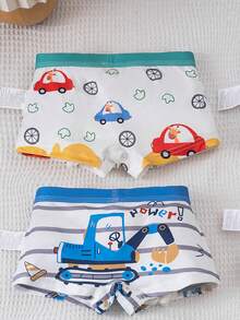 8pcs/Pack Young Boy Construction Vehicle Print Cartoon Underwear - Blue and White - View 6