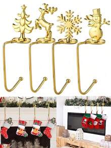 1pc Christmas Stocking Hook, Fireplace Mantel Wreath Hook, Non-Slip Fireplace Mantel Hook, Multi-Function Key Hook, Snowman, Reindeer, Christmas Tree And Santa Claus Design, Bathroom Non-Slip Base Hook, 2pcs - Multicolor - View 11